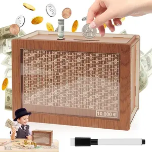 Money Vault 10000 Dollar Savings Challenge Box Wooden Piggy Bank Cash Vault Tenkaybox Wood Cashbox for Adults Kids Boys Girls Cash Saving Coin Bank 10,000(10000 Dollar) Piggybank