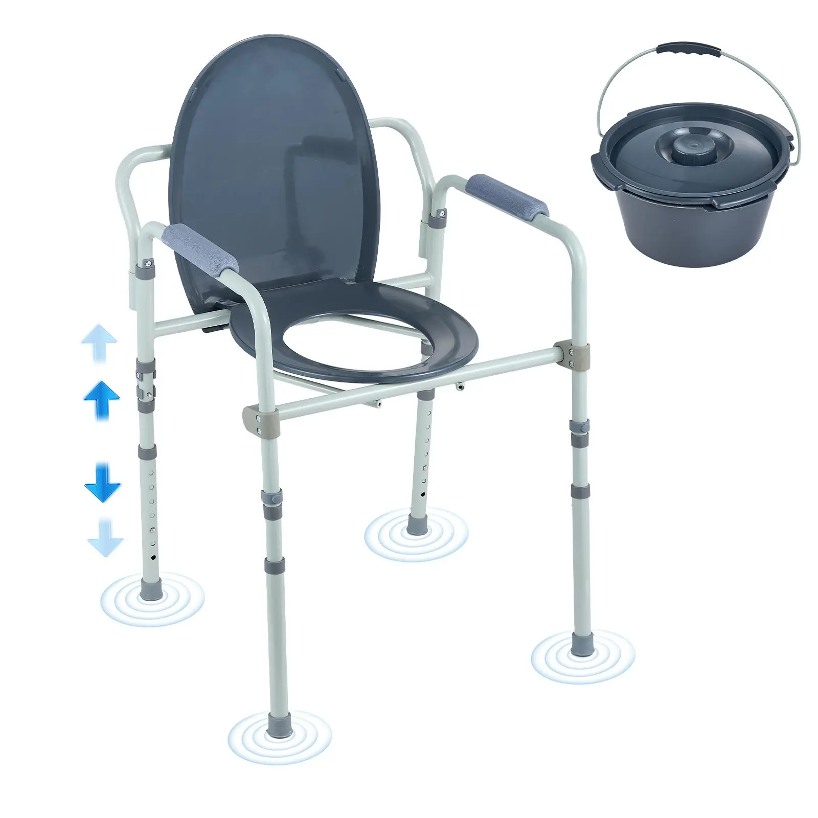 VEVOR Portable Commode Chair, Ergonomic Bathroom Stool, Assisted Toilet Seat with Wider Seat, 7-Level Adjustable Height, 5.8L Removable Bucket, Easy Assembly, 350 LBS Capacity for Adults (TikTokShopBlackFriday), Ergonomic Bathroom Stools