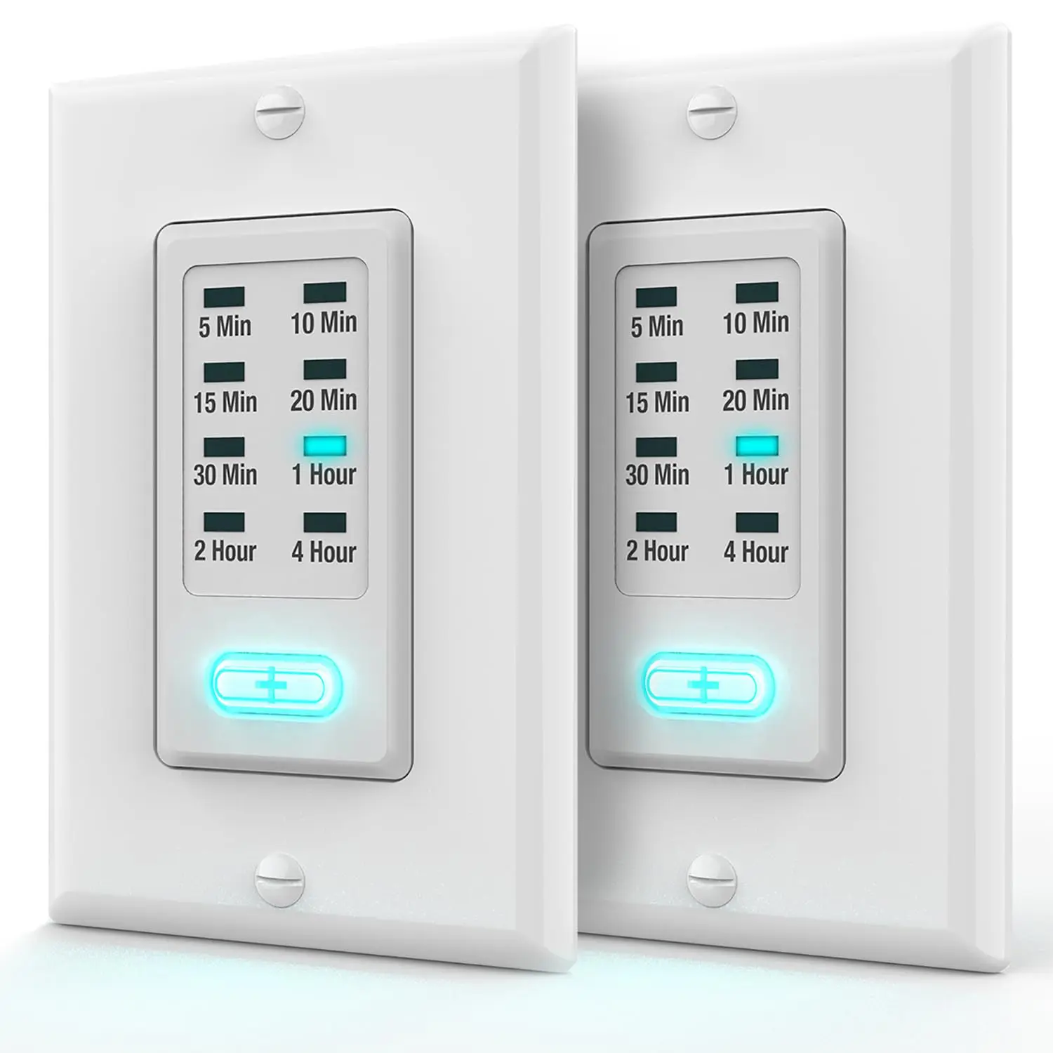 Fosmon Countdown Light Timer Switch for Bathroom, Heaters, 5-10-30-60 Min, 2-4 Hour Programmable in-Wall Timer Switch with 9 Settings 1875W, Neutral Wire Required, 2PACK, ETL Listed