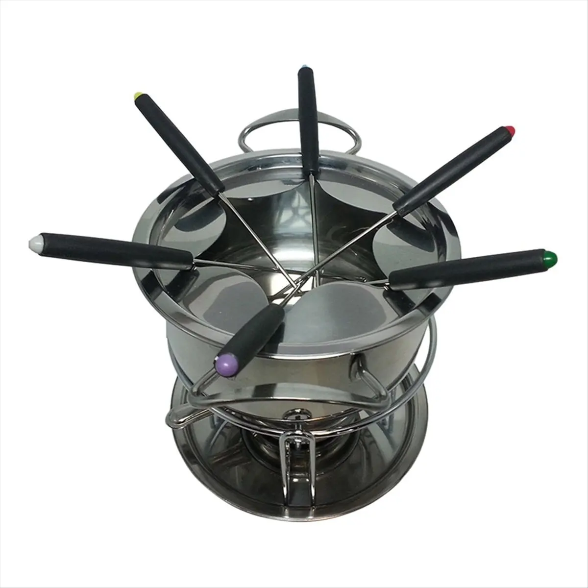 Fondue Pot Set Fondue Pot Multipurpoise Outdoor Camping with 6 Sticks Stainless Steel Chocolate Cheese Fondue Pot