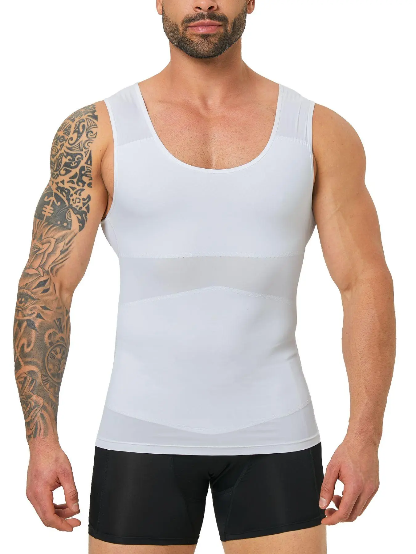 1/2 Pcs Men's Solid Color Sheer Compression Shapewear Tank Top, Breathable Shapewear Top, High Stretch Stretchy Shapewear Tummy Control Shaper, Shapewear Top for Men, Shapewear Garment, Shapewear Vest