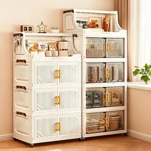 1pc Multifunctional Foldable Fluted Storage Cabinet, Farmhouse Storage Cabinet, Heavy-duty Plastic Storage Box with Open Shelves, Space-saving Foldable Design, Suitable for home, office, for Home Organization and Small Spaces