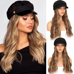 MY-LADY 18inch Cap With Hair Octagonal Hat Wigs Body Wave Synthetic Long Wavy Hair Piece for Women Heat Resistant Wigs