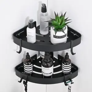 DUFU Corner Shower with,Shower Organizer, No Drilling Rust Aluminum Shower Shelf for Inside Shower 2 Pack (Black)