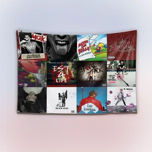 Vintage MGK Album Collection Tapestry, Rap Rock Artist Wall Hanging Decor, Retro Music Art Banner, Bedroom Studio Wall Art, Gift for Fans