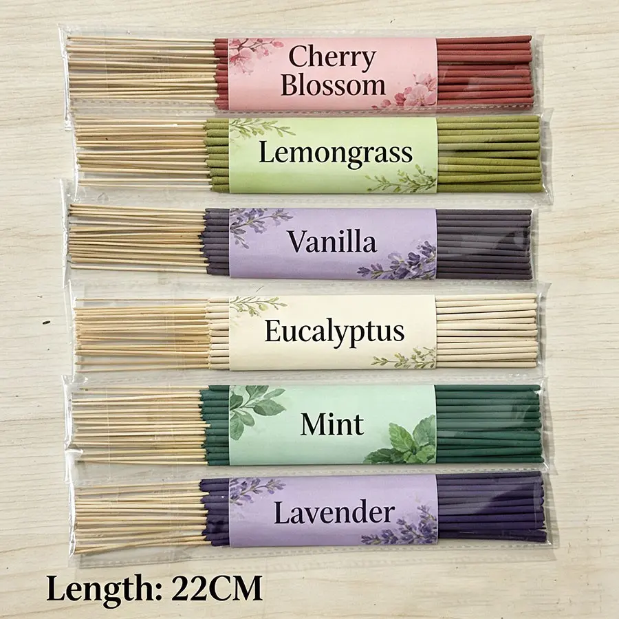 6-Piece Handmade Bamboo Incense Set, Calming Scented Home Fragrance, Various Styles for Different Occasions, Mint, Lemongrass, Eucalyptus, Lavender Scent, Cherry Blossom, Vanilla, Home Fragrance Products