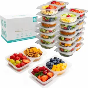 Snack Containers with  20 Pack (40 Pieces) Portion control, Snack Pack Containers 2 Double Compartment Snack Containers for   the Go Meals, Camping Snack Tray Prep
