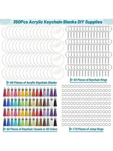 350 blank transparent acrylic, keychain decoration set, colorful tassel keychain, Trendy Cute Keychain, DIY creative wallet keychain making, handicrafts, tassel decoration, fashion hanging accessories, accessory set, gift maker, party planner