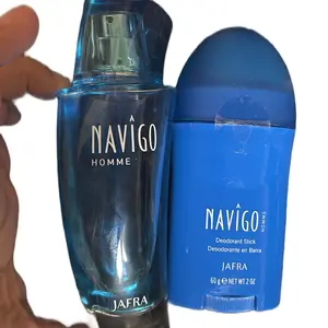 Jafra Navigo Homme Blue 3.3 Fl. Oz Eau de Toilette Spray Bottle with Deodorant Stick 2 oz for Men's Grooming and Convenient Use
