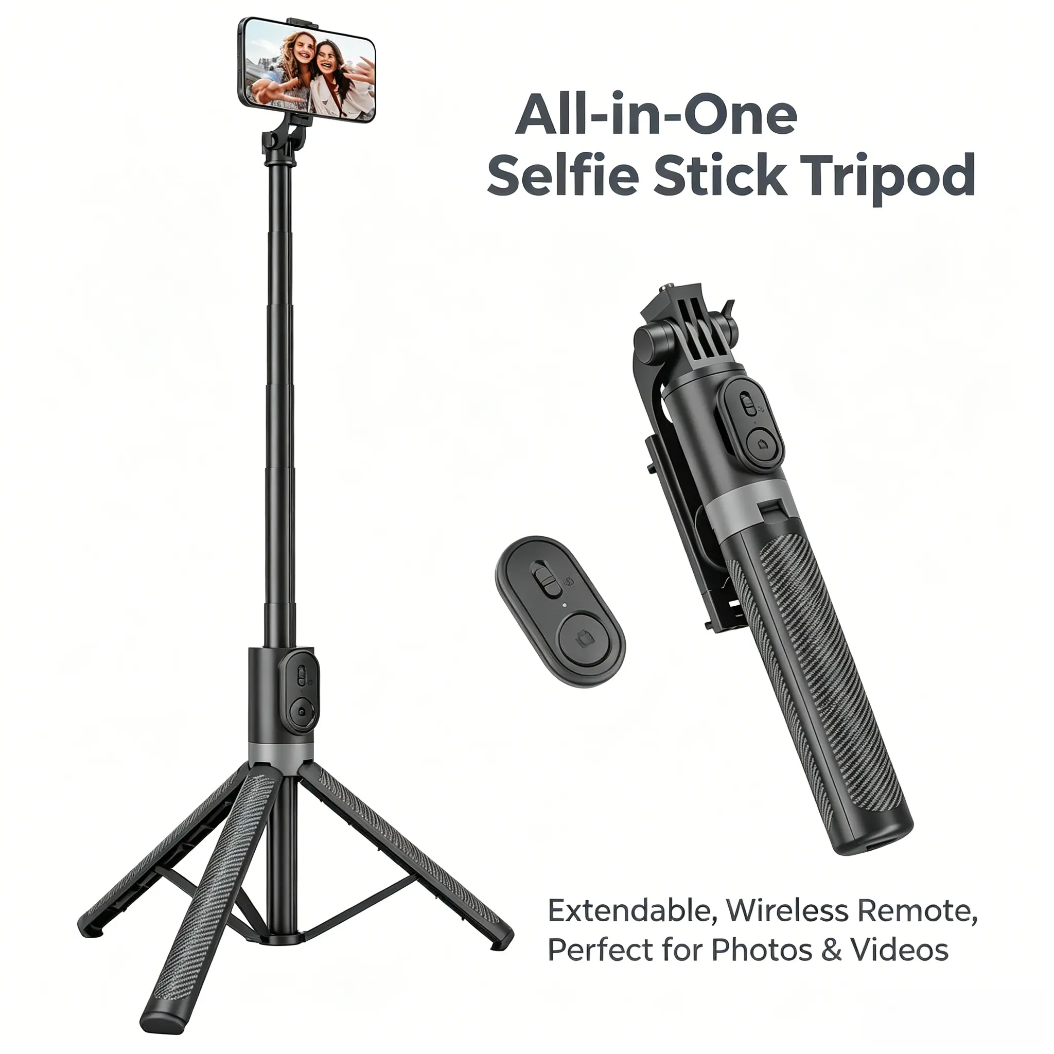 New 6-in-1 selfie stick with fill light, phone tripod and wireless remote shutter, Bluetooth camera and video recording remote, music control, compatible with iPhone, iPad, iOS, Android Selfie Clip Remote Selfie Light Kit