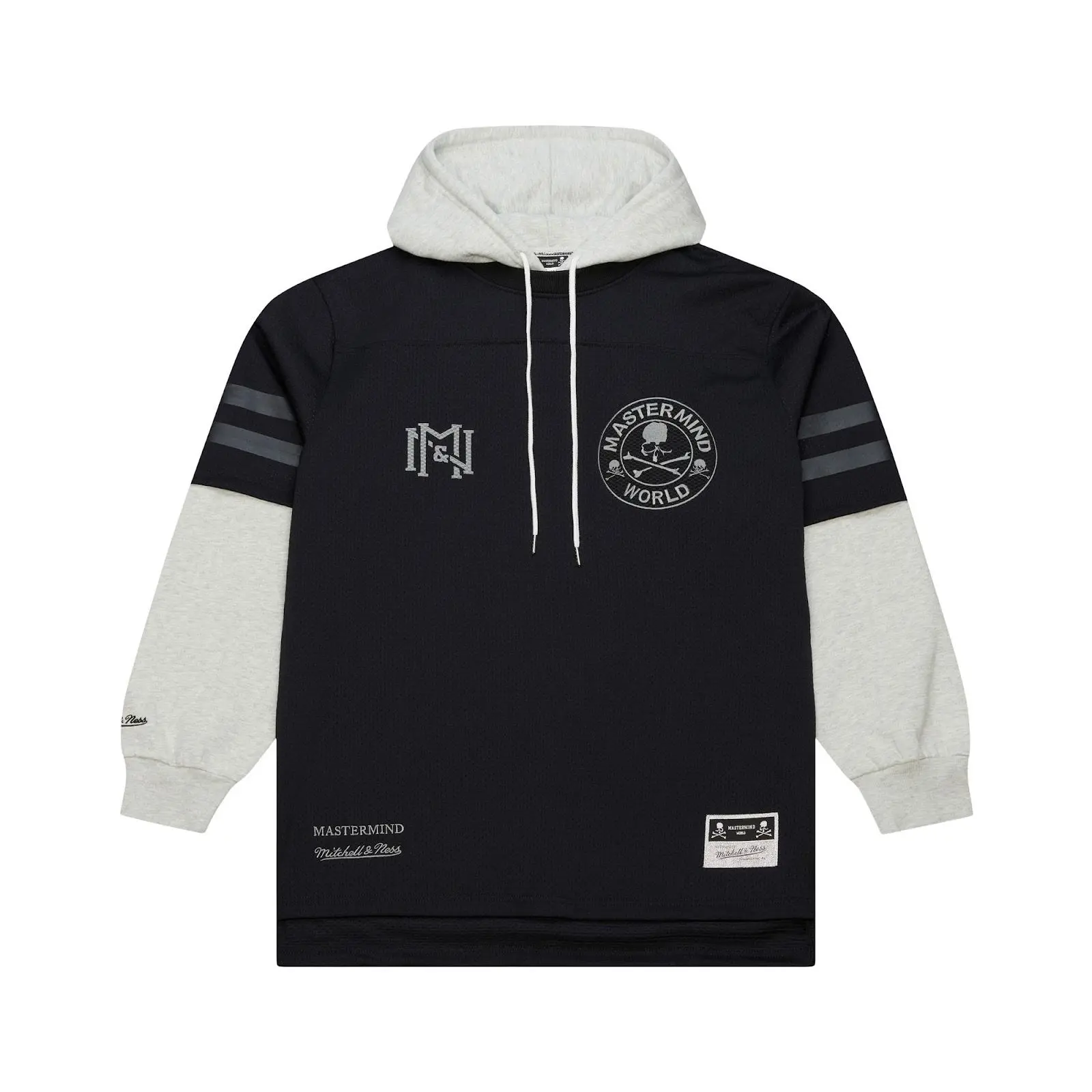 M&N x Mastermind Black/Ash Jersey Hoodie Throwback Sweatshirt Fleece Vintage Fan Gear Mitchell & Ness