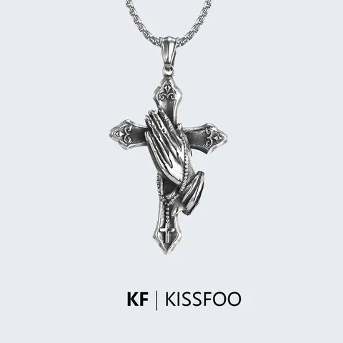 KISSFOO Stainless Steel Faith Pendant Cross Necklace - Casual Style, Daily Versatile Chain Jewelry for Men and Women (Fashion Costume Accessory), Casual Style Necklaces, Faith Pendant Necklace