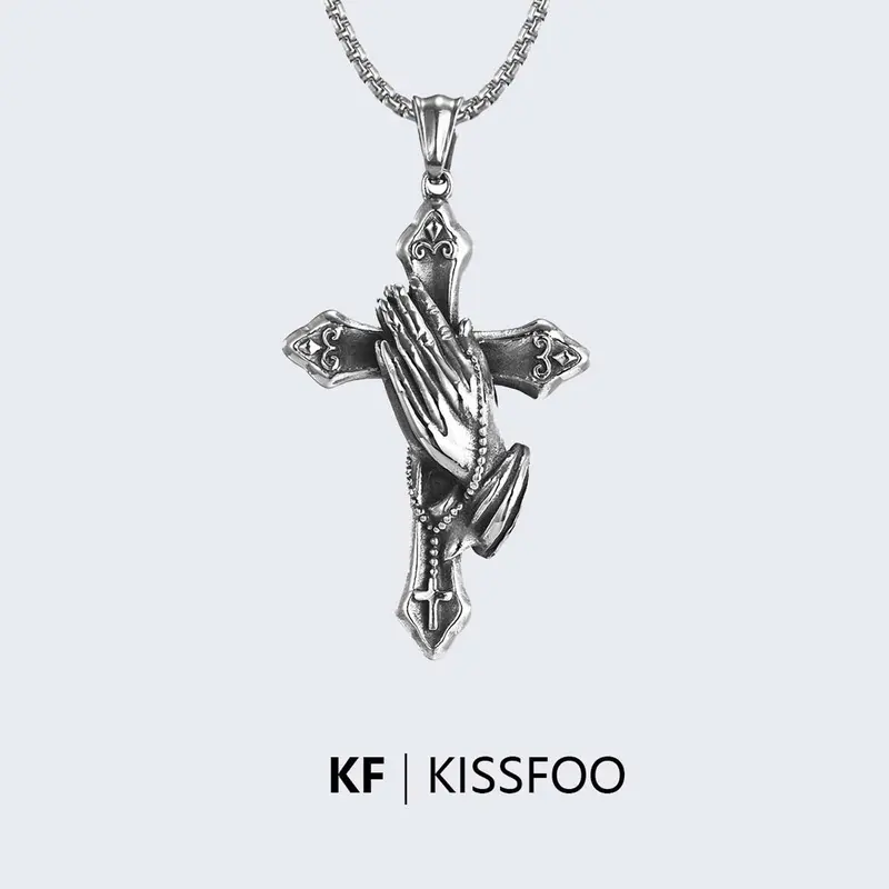 KISSFOO Stainless Steel Faith Pendant Cross Necklace - Casual Style, Daily Versatile Chain Jewelry for Men and Women (Fashion Costume Accessory), Casual Style Necklaces, Faith Pendant Necklace