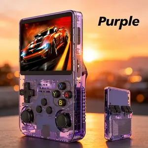 Purple Rechargeable Retro video R36S Handheld Game Console 3.5-inch ip hd color Screen 64G Memory Card Compact Design Portable open source linux system 10 Emulator Games Included Protection Game Pad