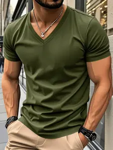 Men's high-quality quick-drying and breathable V-neck short-sleeved T-shirt, with a slim fit. Perfect for Casual daily use in spring and summer. Made of durable fabric. A youth-oriented sporty T-shirt shirt. Streetwear Menswear