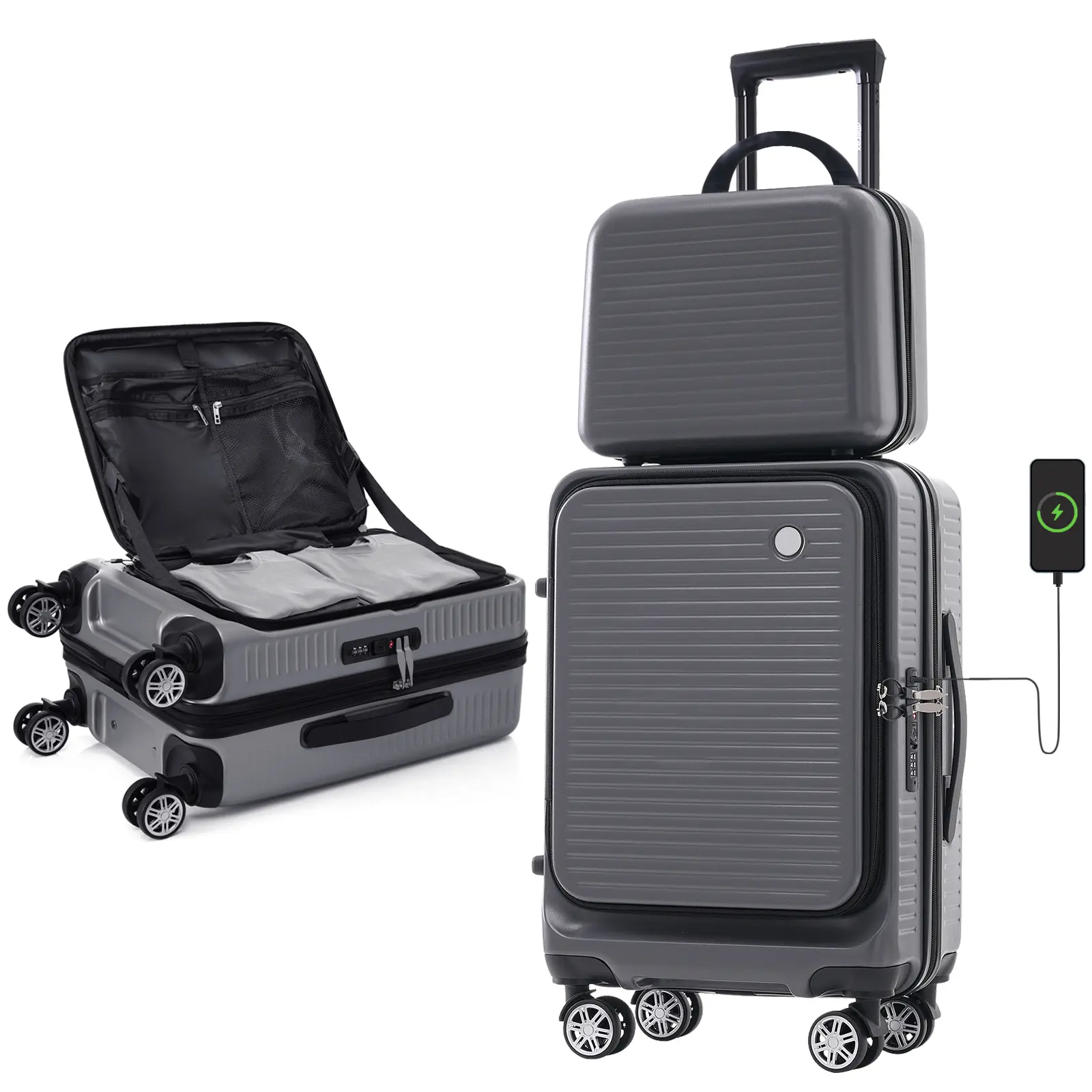Merax 20 Inch Carry On Luggage with Spinner Wheels Top Opening Hard Shell Suitcase TSA Luggage Suitcases for Travel Woman Men(Gray)