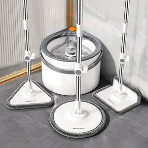 Spin Mop with Bucket Separate Clear and Dirty Water, 4-Chamber Floor Mop Cleaning Tools Include Three Types Mop Heads,Dual Copartment Mop  and Thick Washable Microfiber  Mop  Pads Gray With HandleSturdy mop water absorbent rotatable adjustable mopfilter