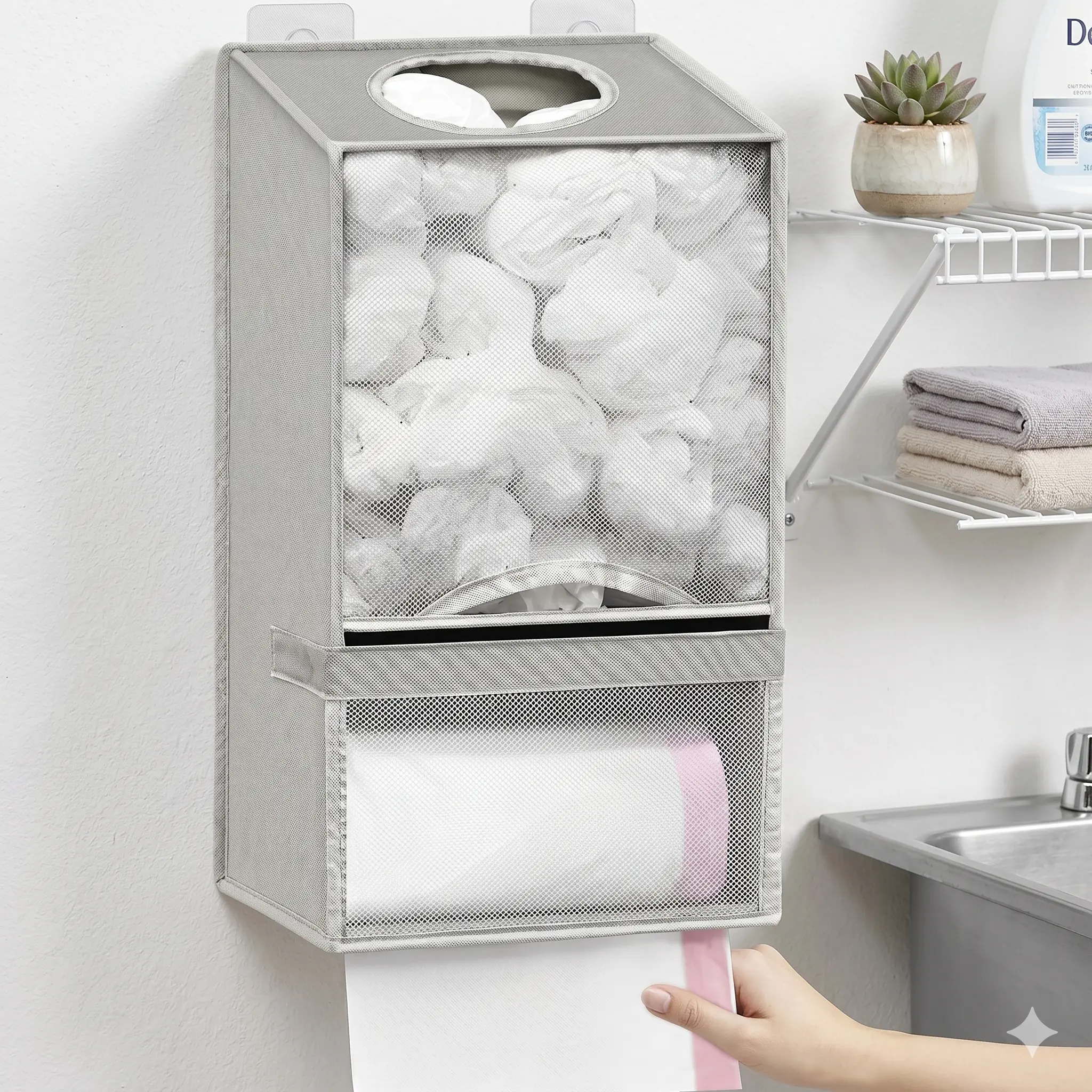 【SUHOPE】Summer Super Deal Christmas gift Wall Mount Plastic Bag Holders - Large Plastic Grocery Bag Holder for Shopping Bags, 2 in 1-Plastic Bag Organizer With Trash Bag Dispenser for Home Kitchen Closet Cabinets Sink, Gray