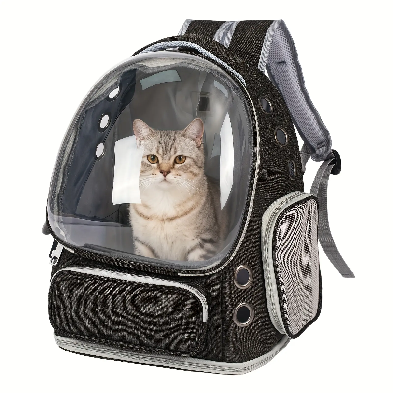 Breathable Transparent Cat Carrier Backpack with Bubble Viewing Compartment - All-Season Airplane/Train/Car Travel Carrier for Kittens & Cats, Zipper/Doggy Door Entry, Space Capsule Cat Bag, Durable (for All Cat Breeds/Sizes)