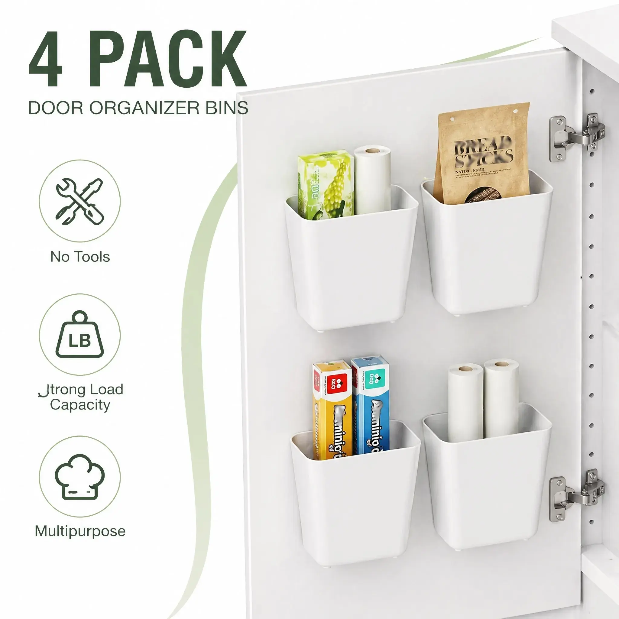 4 Pack Self Adhesive Cabinet Door Storage Box – No Drill Wall Mounted Small Items Organizer for Kitchen, Bathroom, Wardrobe, Refrigerator Side – Clear Stackable Containers for Spices, Capsules, Cosmetics
