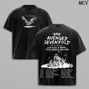 Avenged Sevenfold Band Tee Washed – Vintage Acid Wash Heavy Cotton Oversize Unisex Rock Band T-Shirt, Sweatshirt & Hoodie, Retro Y2K Metalcore Streetwear Top, A7X Tour Merch Menswear for Fans