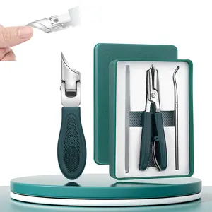 Eagle Beak Beveled Nail Clippers, Wide Jaw Opening Anti-Splash Slanted Nail Clipper Set, Eagle Beak Angled Nail Clippers 3-Piece Set, for Thick and Ingrown Nails (Green)