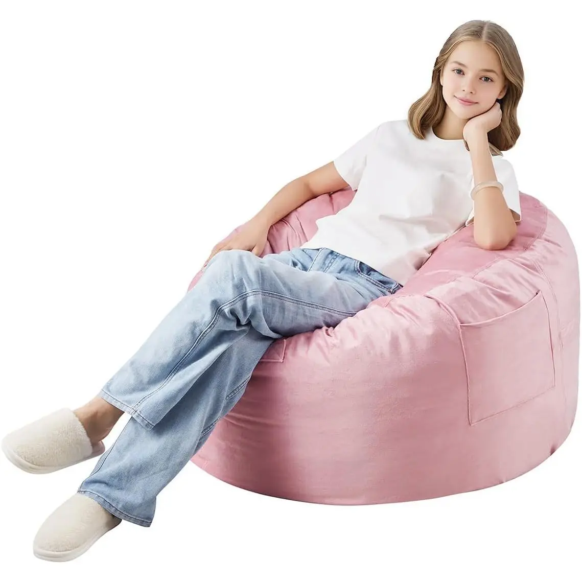VEVOR Bean Bag Chair, 3 feet Round Bean Bag Chair with Removable and Washable Cover, 25D Memory Foam Filled with Soft and Smooth Dutch Velvet, Bean Bag for Bedroom or Playroom, Pink