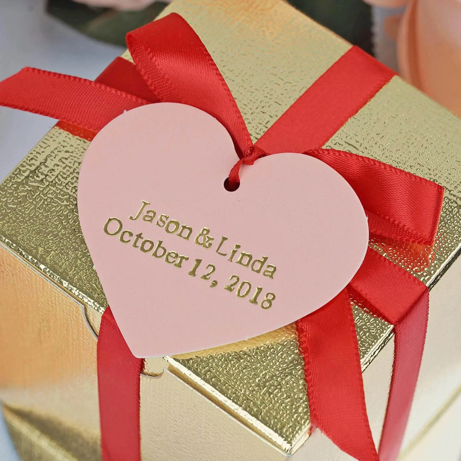 100 Pack Heart Personalized Gift Tags, Custom Wedding Favor Tags 2", Gift Wrapping Supplies, Party Gifts