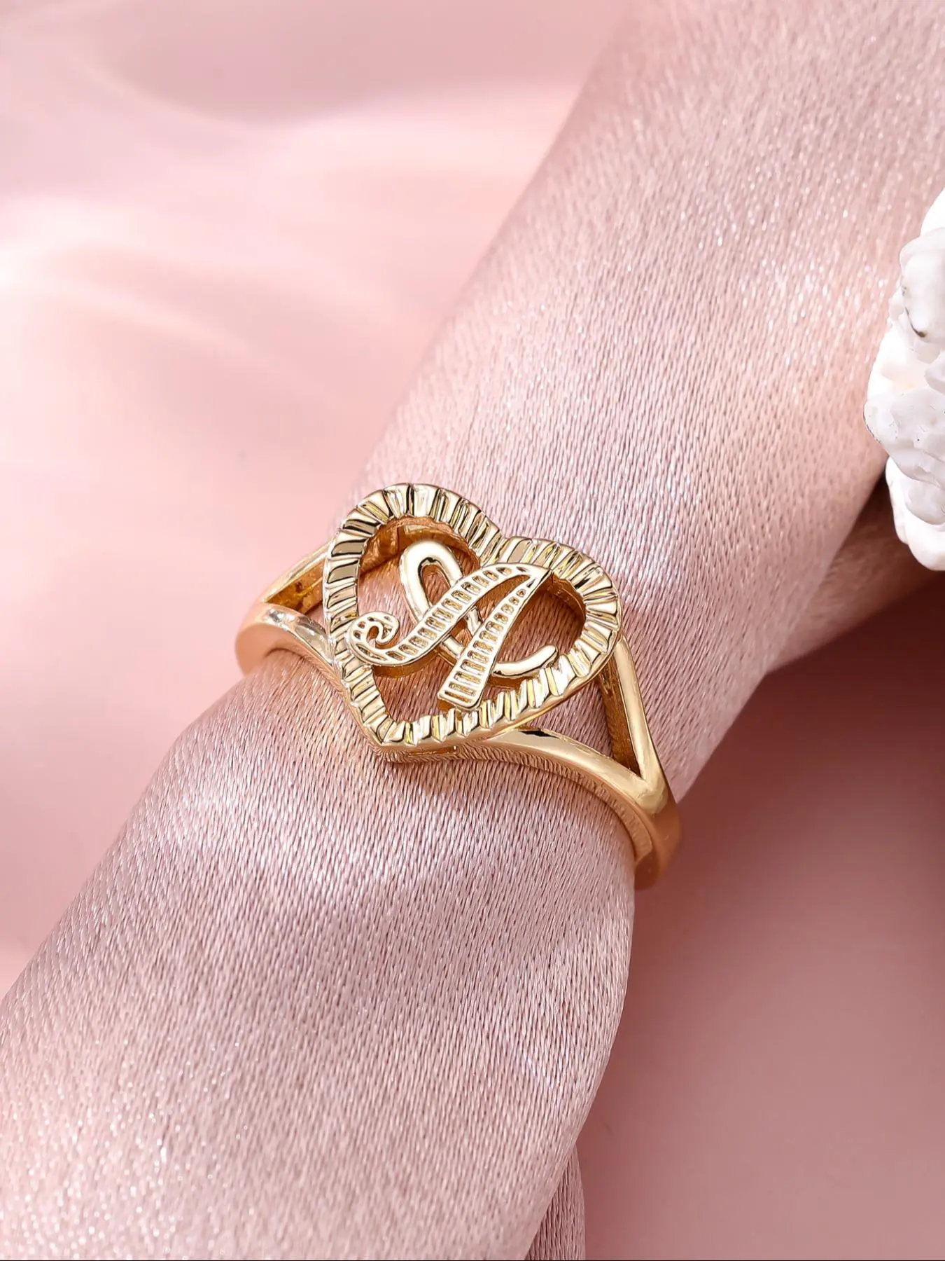 Heart & Letter Design Fashion Cuff Ring, Adjustable Open Ring, Adjustable Opening Stackable Ring Gift for Women & Girls, Alphabet Design Ring, Adjustable Rings