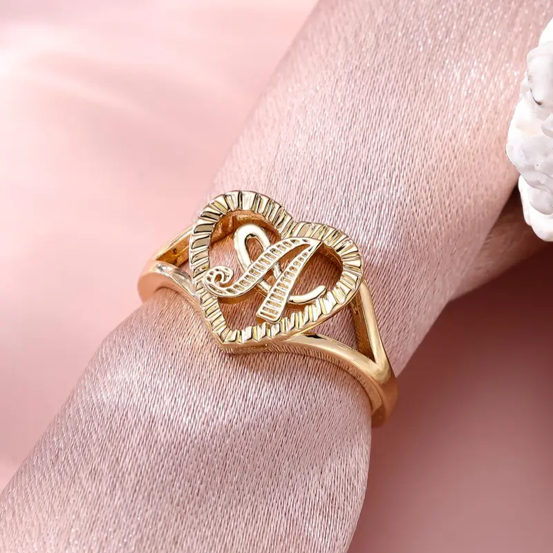 【Black Friday】Heart & Letter Design Fashion Cuff Ring Set, Adjustable Stackable Alphabet Rings, Gift for Women & Girls