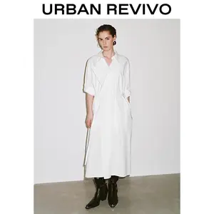URBAN REVIVO Women's Straight Maxi Dress UWU750012 - 2025 Minimalist Basic Chic Women's Clothes, Elegant Versatile Fashion Outfits Inspo Piece with Accessories (White, Casual Wear Clothes)