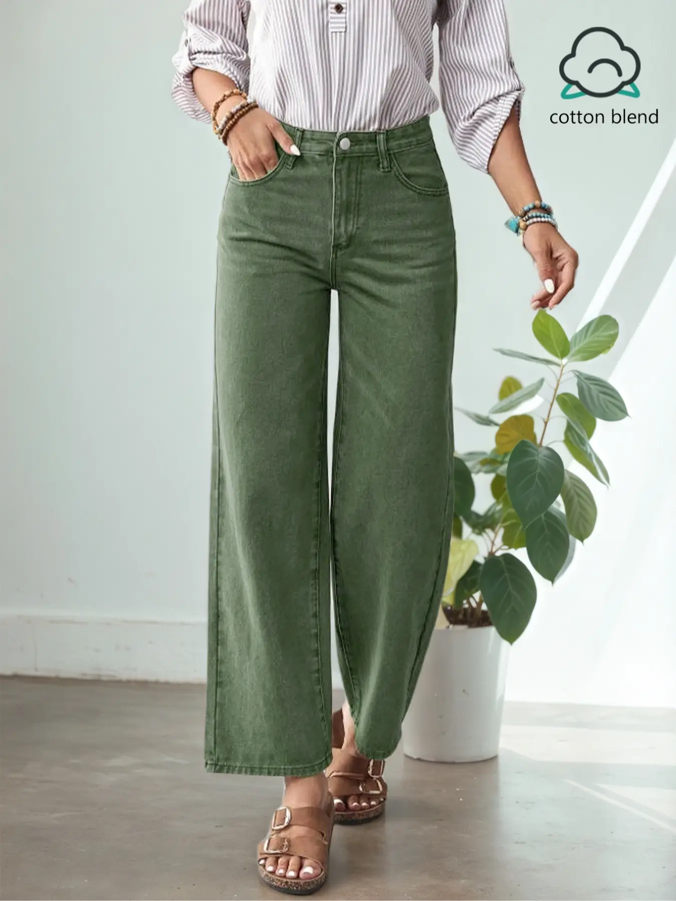 Women's Casual Cotton Fashion Denim Jeans, Loose Wide Leg Pants, Comfortable High Waist, Zipper Fly, Pockets, Casual Design Jeans, All Seasons, Long Regular Fit, High Waisted Jeans