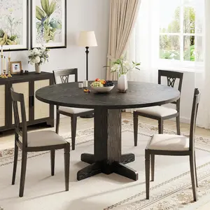 47-Inch Round Farmhouse Dining Table – Seats 4-6 – Sturdy Pedestal Base – Grey Wood for Kitchen, Dining Room, Apartment