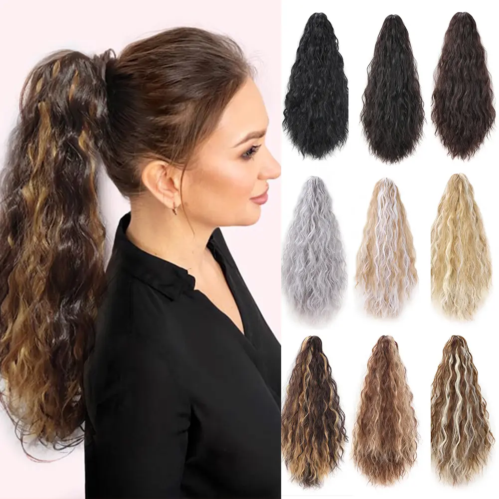Women's 20" Long Claw Synthetic Hair Extensions, Multi-Layered Fluffy Thick Wavy Curly Highlight Ponytail Extension, Jaw Clip-In Hairpiece, Ponytail Hairstyles, Clip-On Attachment Synthetic Extensions & Pieces