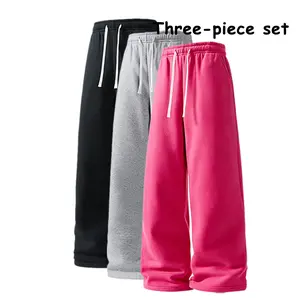 Men’s 3-Pack Durable Casual Sweatpants, Drawstring Wide-Leg Lounge Pants, Stretch Comfortable Joggers for All-Day Wear