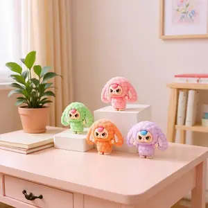 4pcs Plastic Flocking Cartoon Babythree Blind Box, DIY Flocking Dolls, Office Desktop Decorations, Cute Collectible Toys for Kids