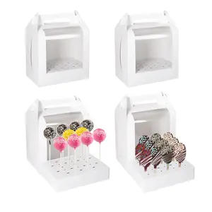 Portable Cake Pop Holder Boxes: 4Pcs Cake Packaging Containers with Clear Window - Lollipop Display Boxes Used for Weddings Baby Showers Birthday Parties