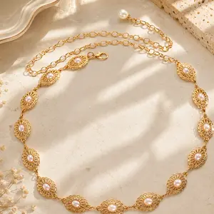 Pearl Waist Chain Belt for Women, Adjustable Y2K Boho Body Chain Jewelry for Beach Bikini Festival Outfits