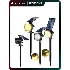 HYKOONT Solar Lights for Outdoor Garden with Motion Sensor, 4 Pack IP65 Waterproof Solar Spotlights for Outdoors with 2-in-1 Auto On/Off, 3 Modes 3000K Warm White Adjustable Panel Solar Lights for Pathway Wall