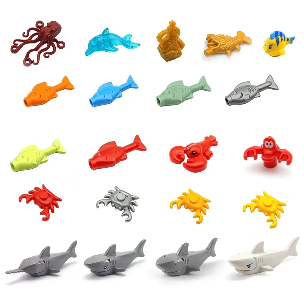 Animal Building Blocks MOC Marine Animal Octopus Dolphin Carp Crab Shark Shrimp Lobster and Hermit Crab DIY Educational Kid Toy