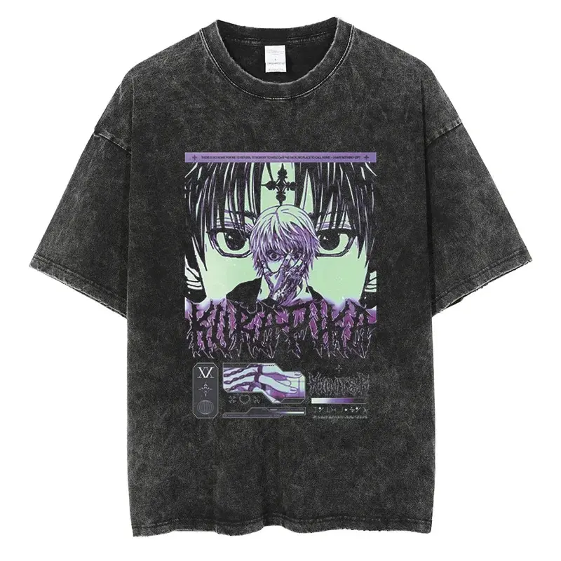 Hunter x Hunter Kurapika Manga Round Neck Comfy Classic Casual Washed Cotton Short-Sleeve T-Shirt for Men, Menswear Streetwear Summer Tops