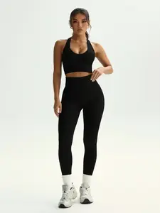 Women's Yoga Set, Sleeveless Slim Fit Elastic Waist Design, Plain Color Sportswear for All Seasons, Comfortable & Stylish, Yoga Clothes Set