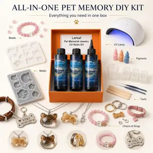 Larleaf DIY Pet Memorial Jewelry UV Resin Kit, Pet Hair Keepsake Kit with UV Lamp, Resin, Molds, Necklace, Rings, Collar, Keychains & Beads for Cat Dog Memorial Crafts