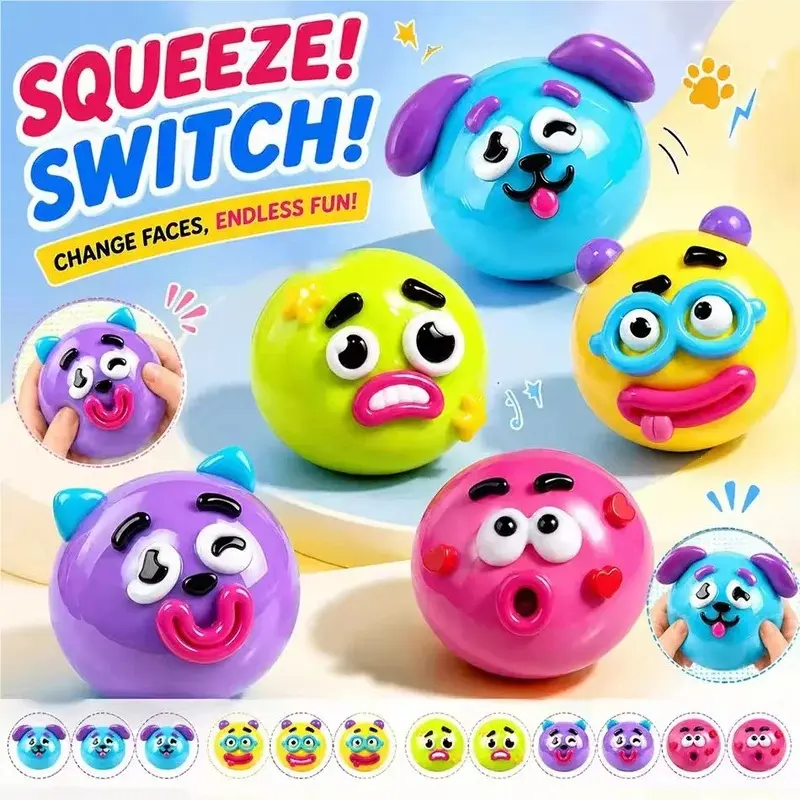 Curiosities Dog Face Transformable Soft Squeeze Toy, popular Smushers soft squeeze toy, soft, moldable, cute slow-rebound squeeze toy, relieves anxiety and relaxes the senses