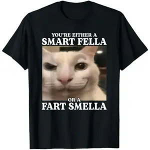 [Graphic T-Shirt] Funny Cat Meme T-Shirt – "You’re Either Smart or Stinky" Humorous Graphic Tee, Viral Brainrot Cat Quote Shirt, 100% Cotton Unisex Short Sleeve Crewneck Casual Streetwear Top, Soft Breathable All-Season Apparel for Men & Women
