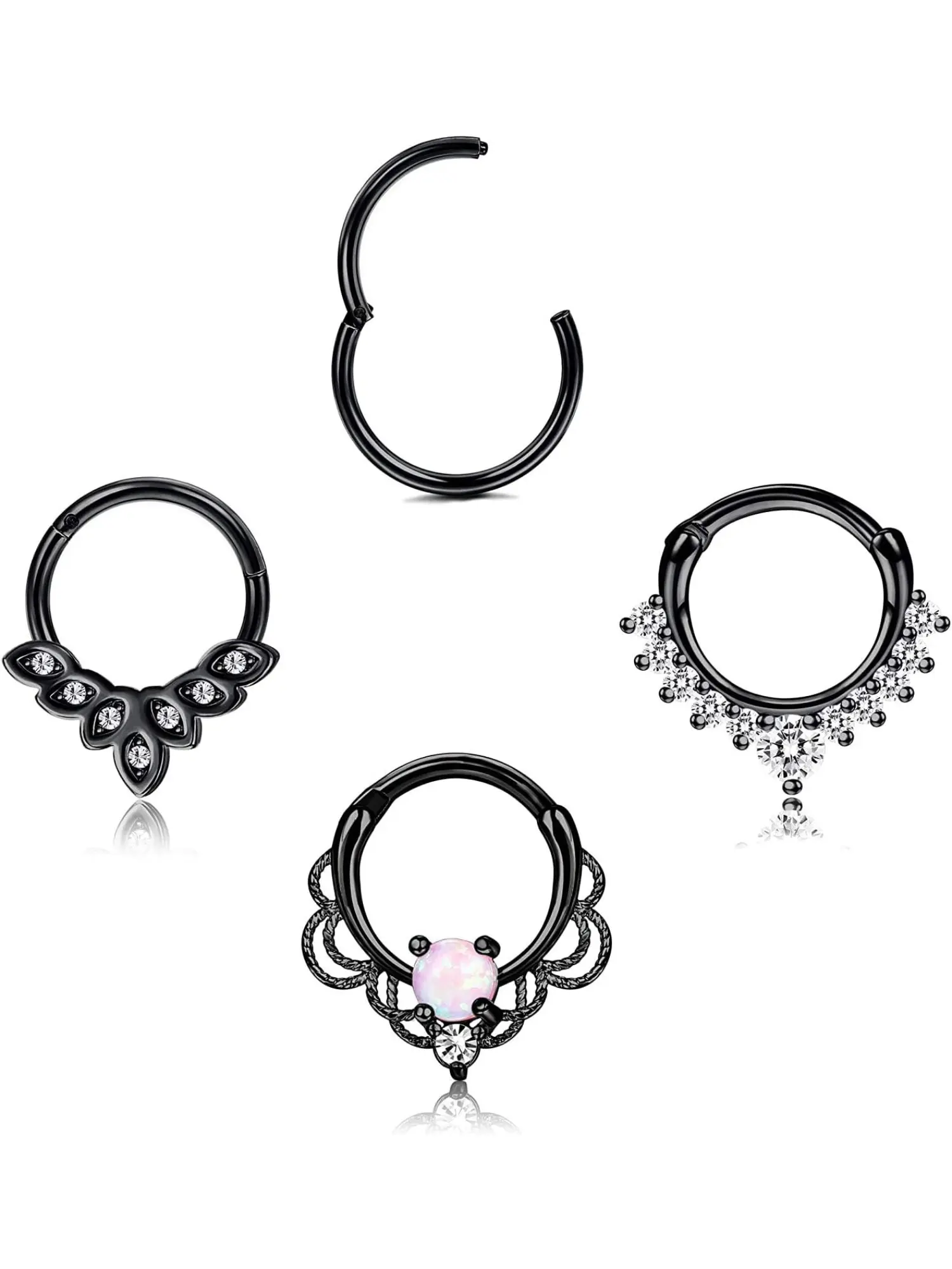4PCS 16G Body Piercing Jewelry Septum Clicker Ring Opal CZ Cartilage Helix Piercing Jewelry Helix Pierced Ring Tragus Daith Earrings Hinged Segment Clicker Ring Stainless Steel Nose Hoop 8-10MM Spiral Nose Ring Nose Ring Jewelry Nose Rings Hoops