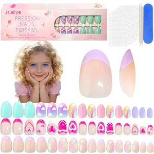 jsiallye 96pcs Press On Nails For Kids,3Packs Short Oval Kid Fake Nails Kit For Girls,Colorful Flower And Ombre Nails For Kids,False Nails with Nail Adhesive Tabs, Nail File Buffer For8-12year,16size,birthday  gifts holiday haul