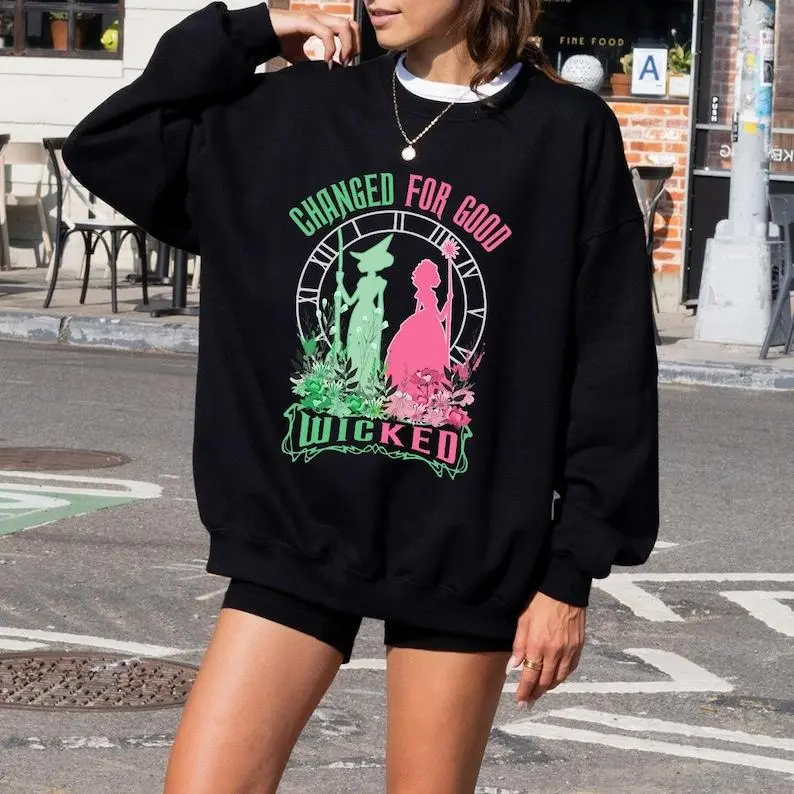 Wicked Change For Good Glitter Sweatshirt Hoodie, Elphaba and Glinda Shirt Hoodie, Witches Of OZ Funny, Wicked Musical Movie Fan Xmas Gift PSB225