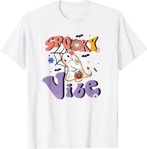 Spooky Vibes Shirt Retro Groovy Hippie Halloween Shirt Ghost T-Shirt - Keylamartine Shop BYMB0BFTKKHKY