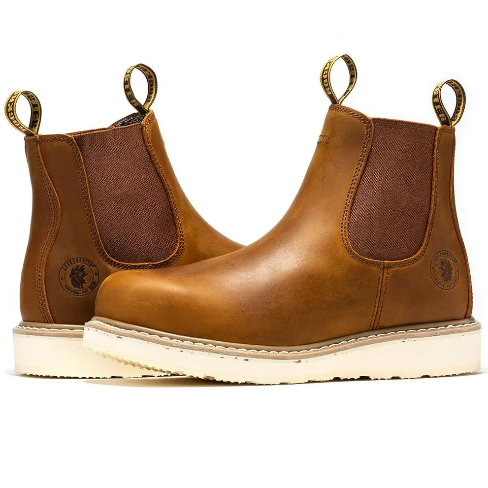 ROCKROOSTER Steel Toe Work Boots for Men Round Toe Full Grain Tumbled Leather Slip Resistant Safety Shoes - Boy Footwear Closed